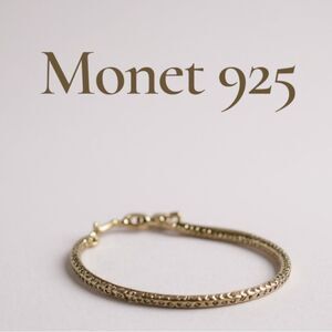 “Vintage Monet Sterling Silver 925 Herringbone Chain Bracelet Dolphin Clasp”